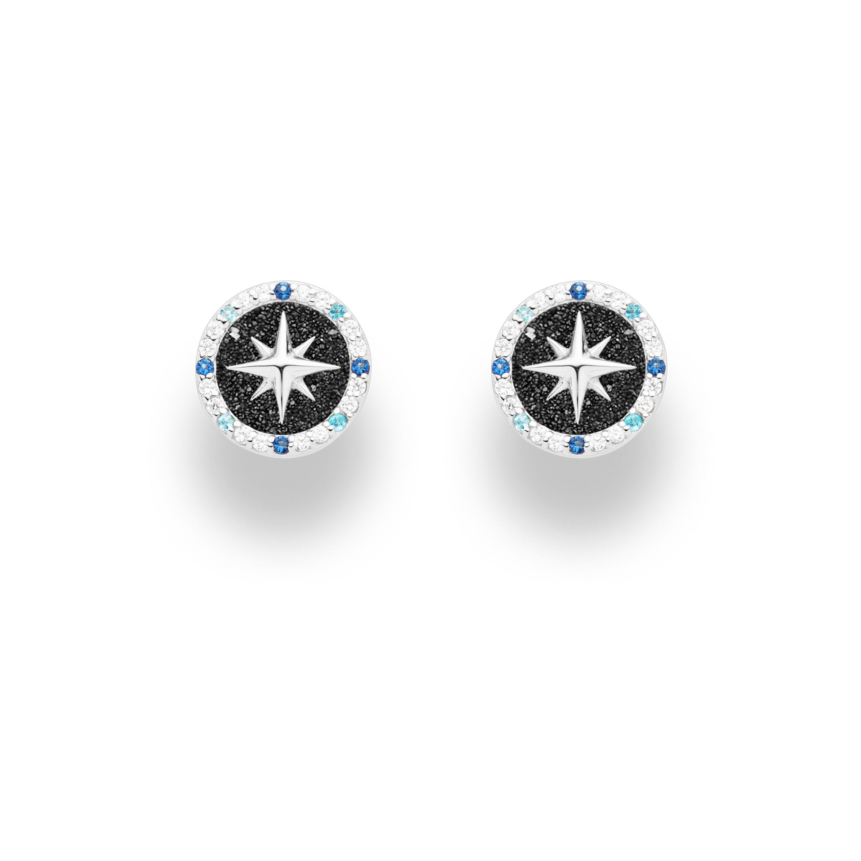 Ohrring "Kompassrose 2.0" 10 mm Zirkonia und Lavasand